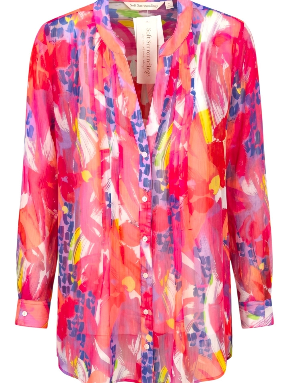Soft Surroundings Pink Multi-Color Floral Button-Down Shirt